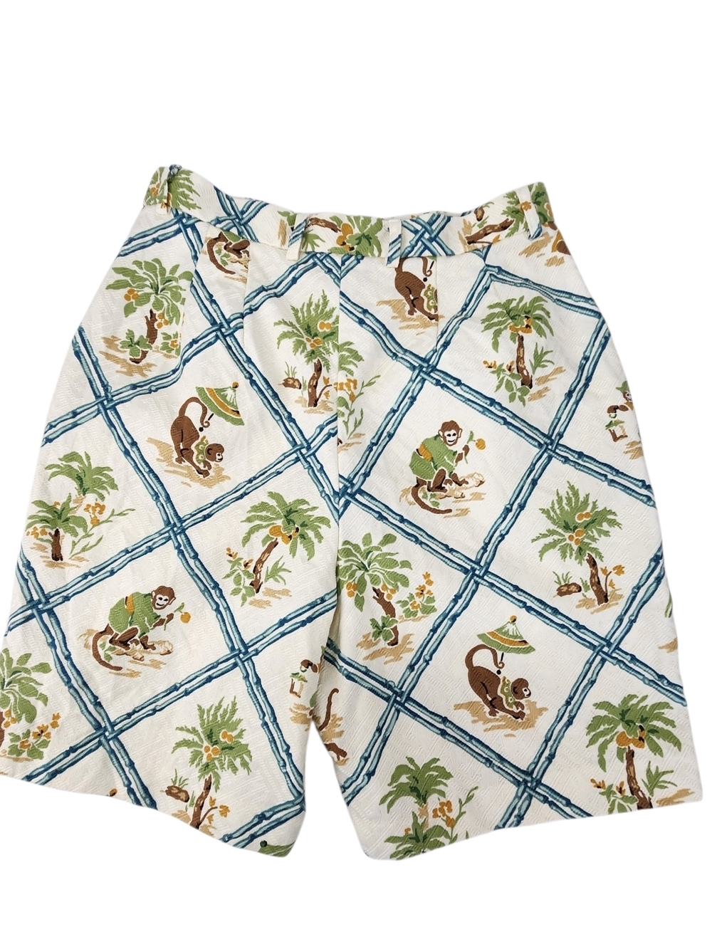 J. McLaughlin Vintage Monkey & Palm Tree Bamboo Trellis High Waist Shorts Sz 8 - Picture 2 of 10